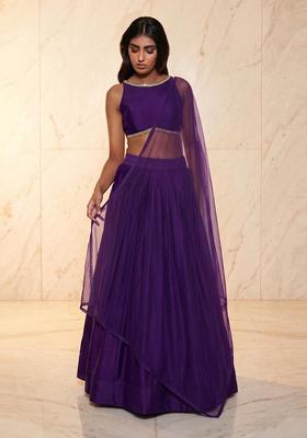 Deep Purple Embroidered Handwork Lehenga Set
