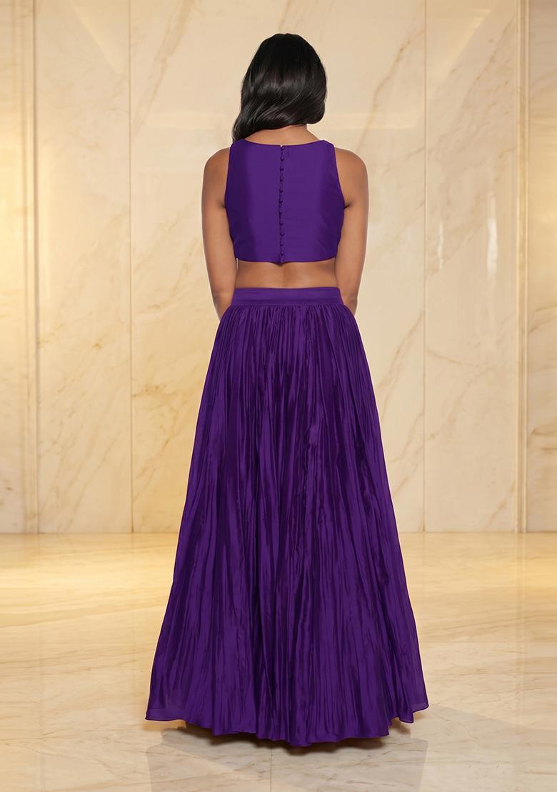 Deep Purple Embroidered Handwork Lehenga Set - Indya