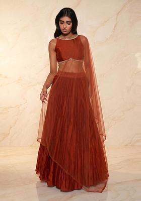 Red Embroidered Handwork Lehenga Set