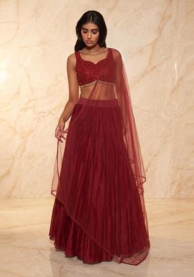 Maroon Embroidered Handwork Lehenga Set