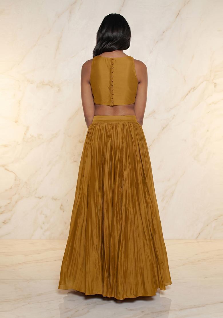 Mustard Embroidered Handwork Lehenga Set - Indya