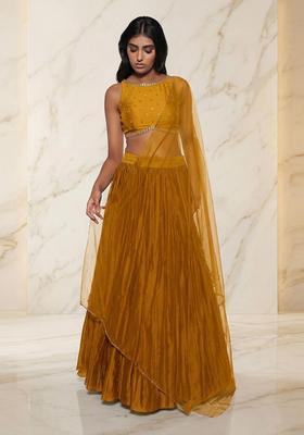 Mustard Embroidered Handwork Lehenga Set
