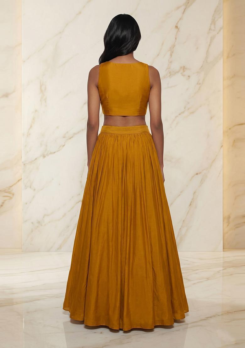 Mustard Embroidered Handwork Lehenga Set - Indya