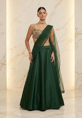Dark Green Embroidered Handwork Lehenga Set
