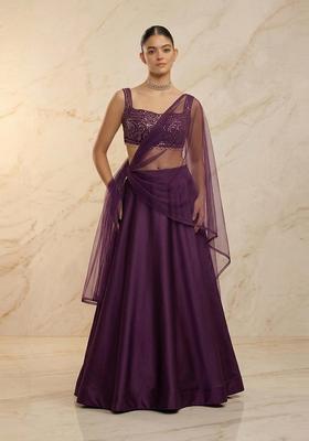 Deep Purple Embroidered Handwork Lehenga Set