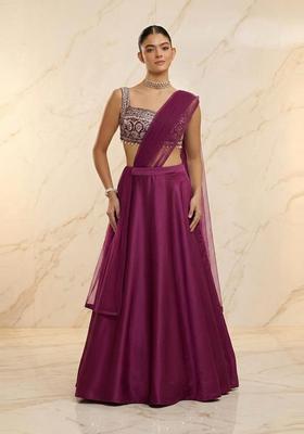 Wine Embroidered Handwork Lehenga Set