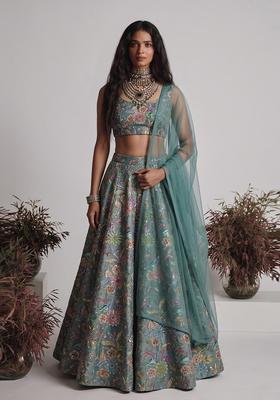 Pastel Green Printed Crepe Lehenga Set