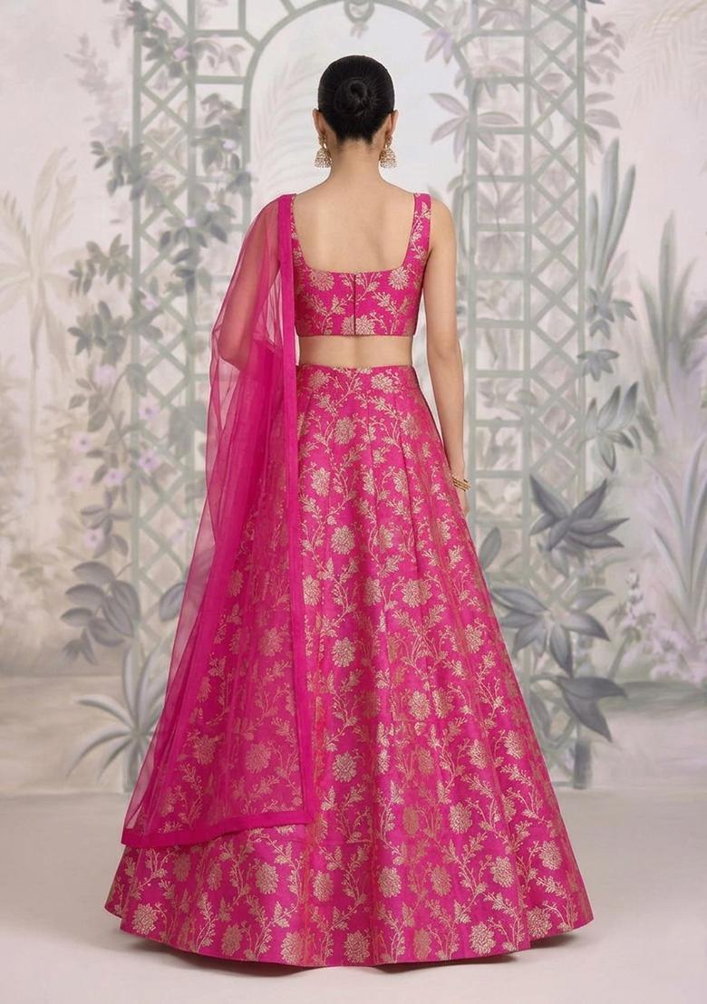 Pink Silk Blend Lehenga Set - Indya