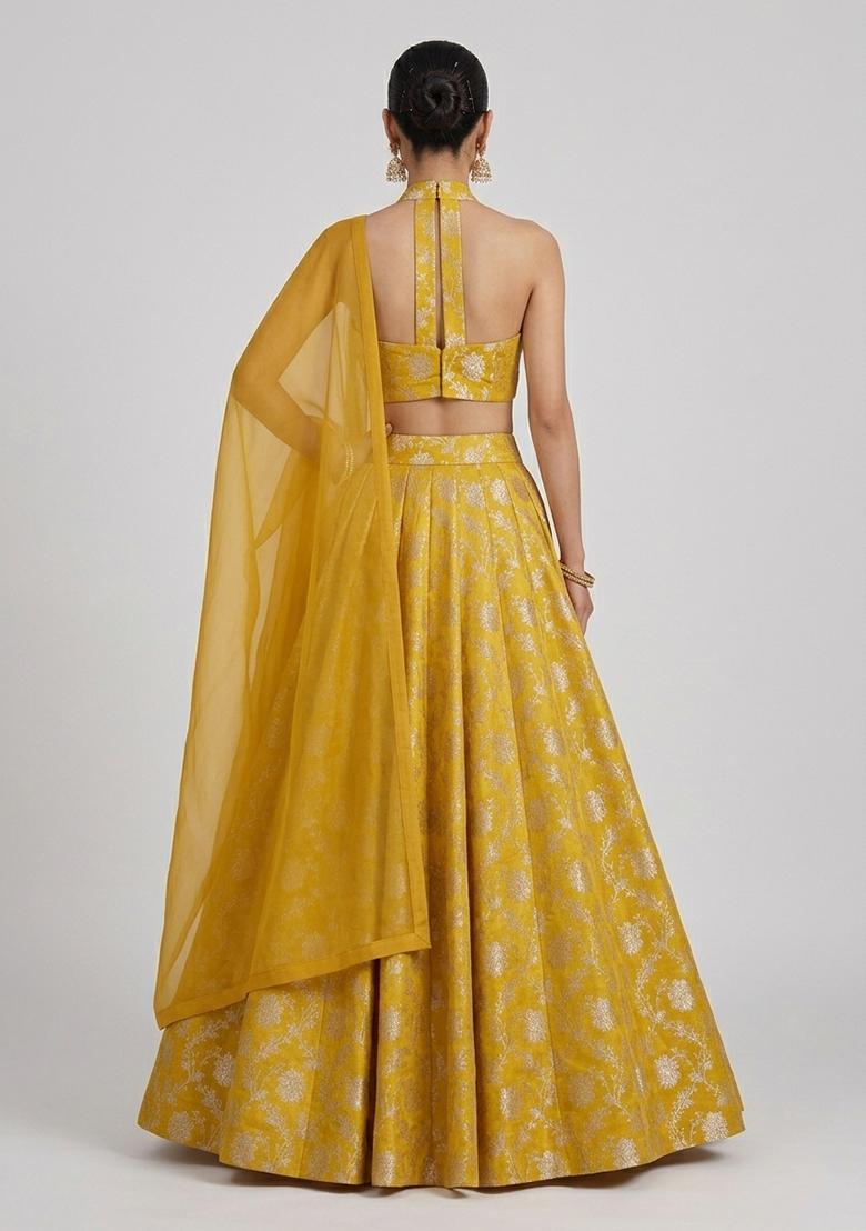 Mustard Silk Blend Lehenga Set - Indya