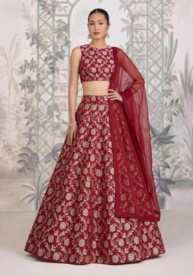 Maroon Silk Blend Lehenga Set
