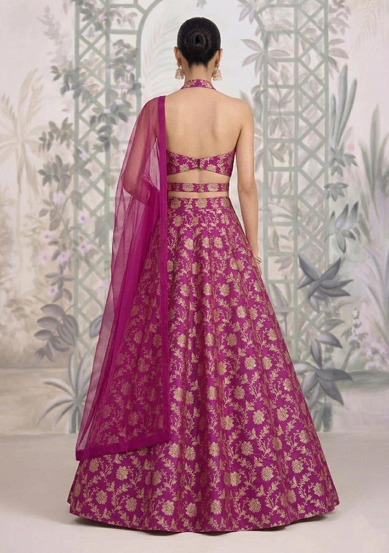 Magenta Silk Blend Lehenga Set - Indya