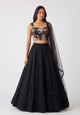 Black Embroidered Organza Lehenga Set