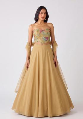 Beige Embroidered Organza Lehenga Set