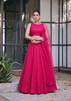 Pink Embroidered Silk Blend Lehenga Set