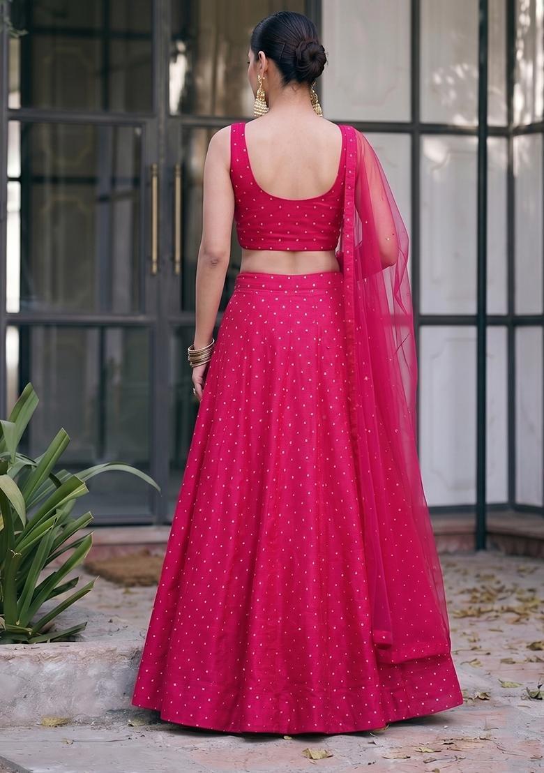 Pink Embroidered Silk Blend Lehenga Set - Indya