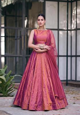 Magenta Embroidered Silk Blend Lehenga Set