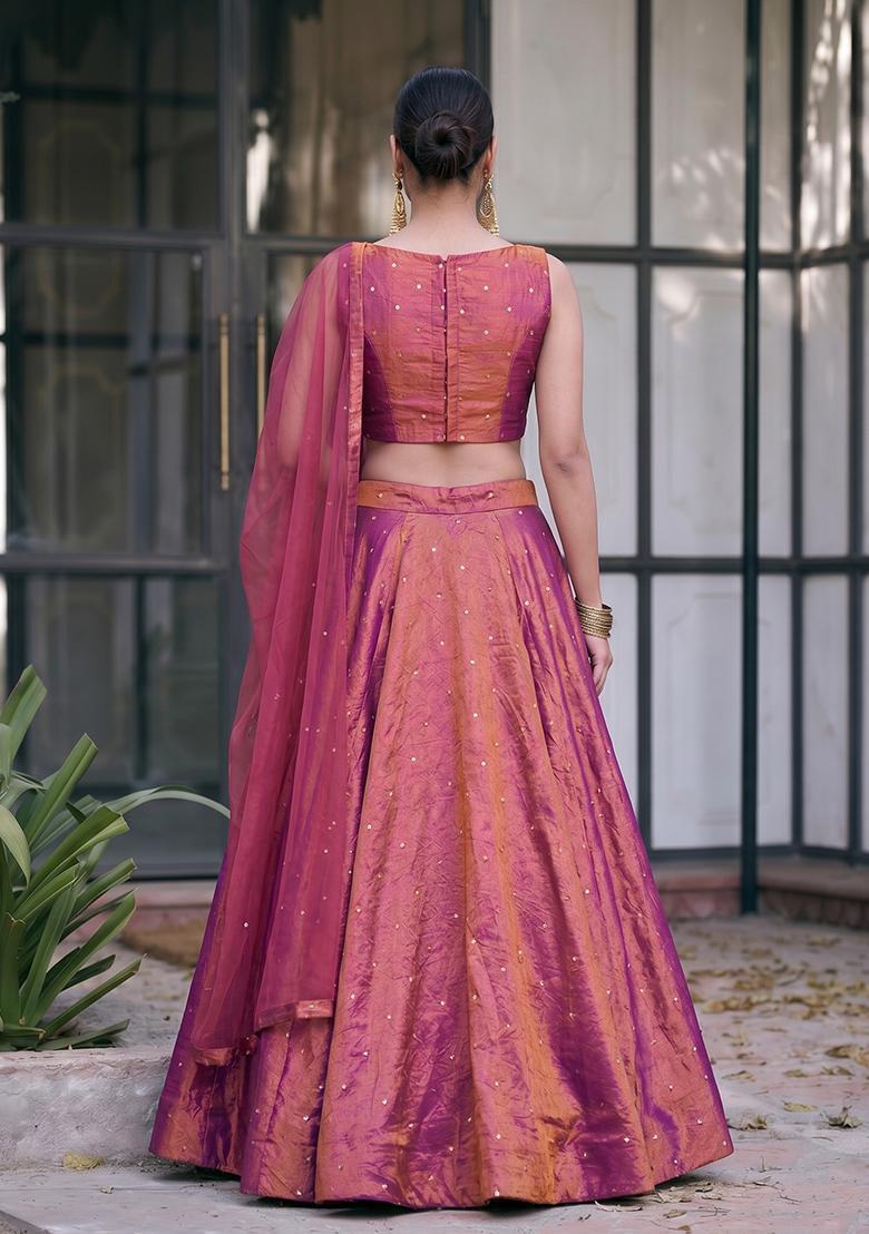 Magenta Embroidered Silk Blend Lehenga Set - Indya