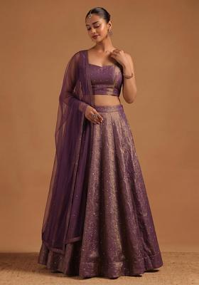 Deep Purple Embroidered Silk Blend Lehenga Set