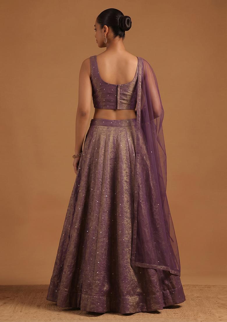 Deep Purple Embroidered Silk Blend Lehenga Set - Indya
