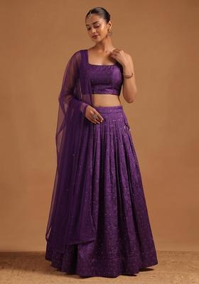 Deep Purple Embroidered Silk Blend Lehenga Set