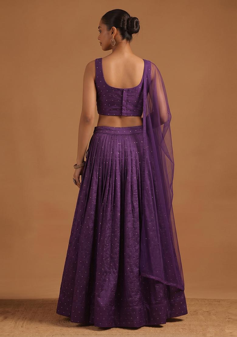 Deep Purple Embroidered Silk Blend Lehenga Set - Indya