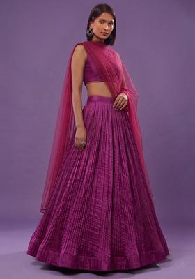 Magenta Pleated Crepe Lehenga Set