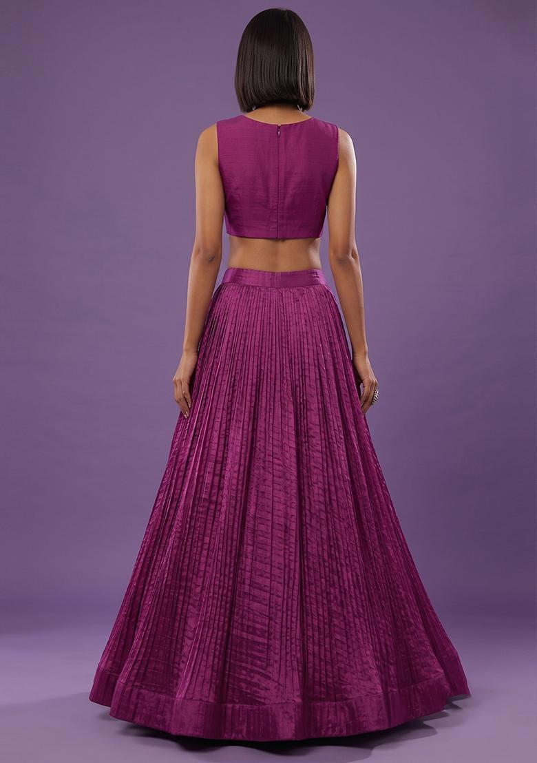 Magenta Pleated Crepe Lehenga Set - Indya