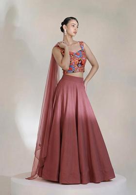 Mauve Printed Crepe Lehenga Set