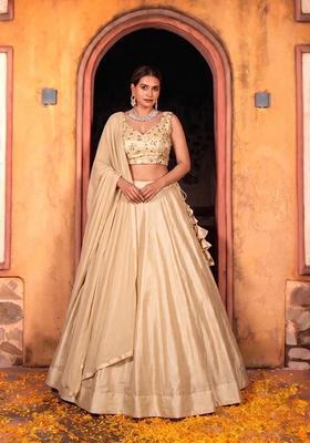 Beige Sequin Cosmos Lehenga Set