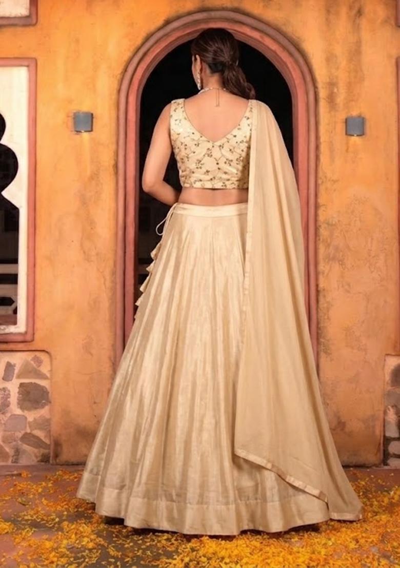 Beige Sequin Cosmos Lehenga Set - Indya