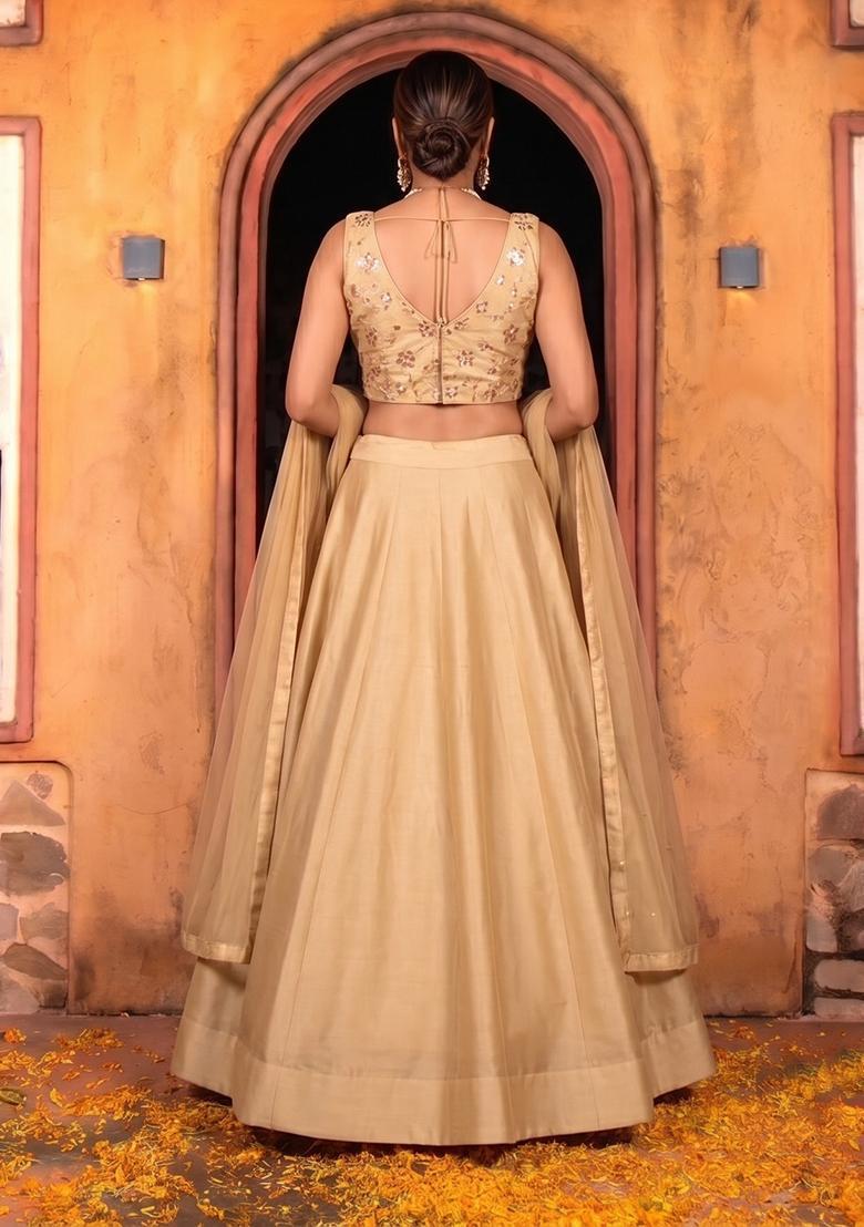 Beige Sequin Cosmos Lehenga Set - Indya