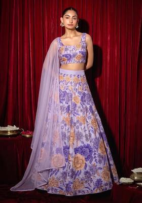 Lavender Printed Chinon Lehenga Set