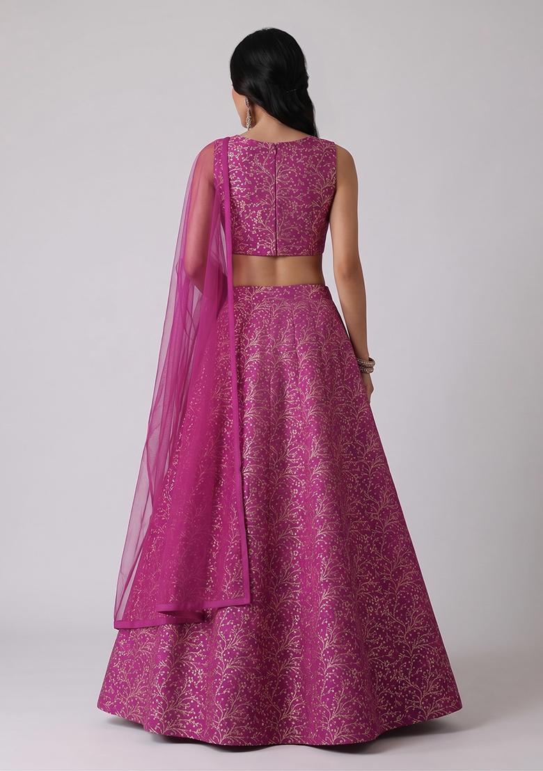 Magenta Brocade Lehenga Set - Indya