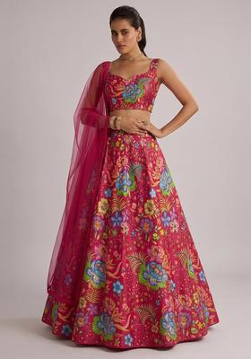Rani Pink Printed Chinon Lehenga Set