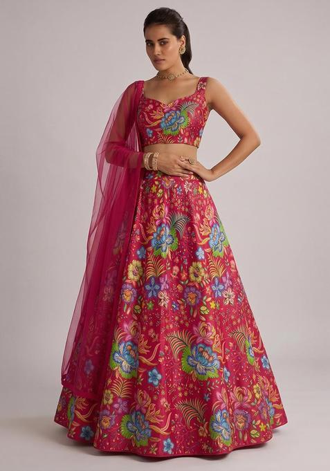 Rani Pink Printed Chinon Lehenga Set