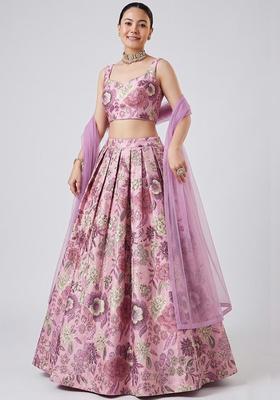 Pastel Pink Printed Chinon Lehenga Set