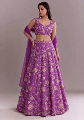 Lavender Printed Crepe Lehenga Set