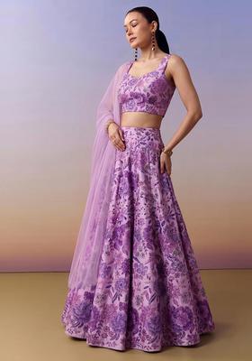 Lavender Printed Silk Blend Lehenga Set