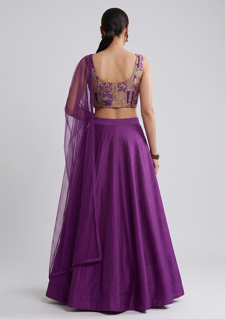 Purple Silk Blend Lehenga Set - Indya