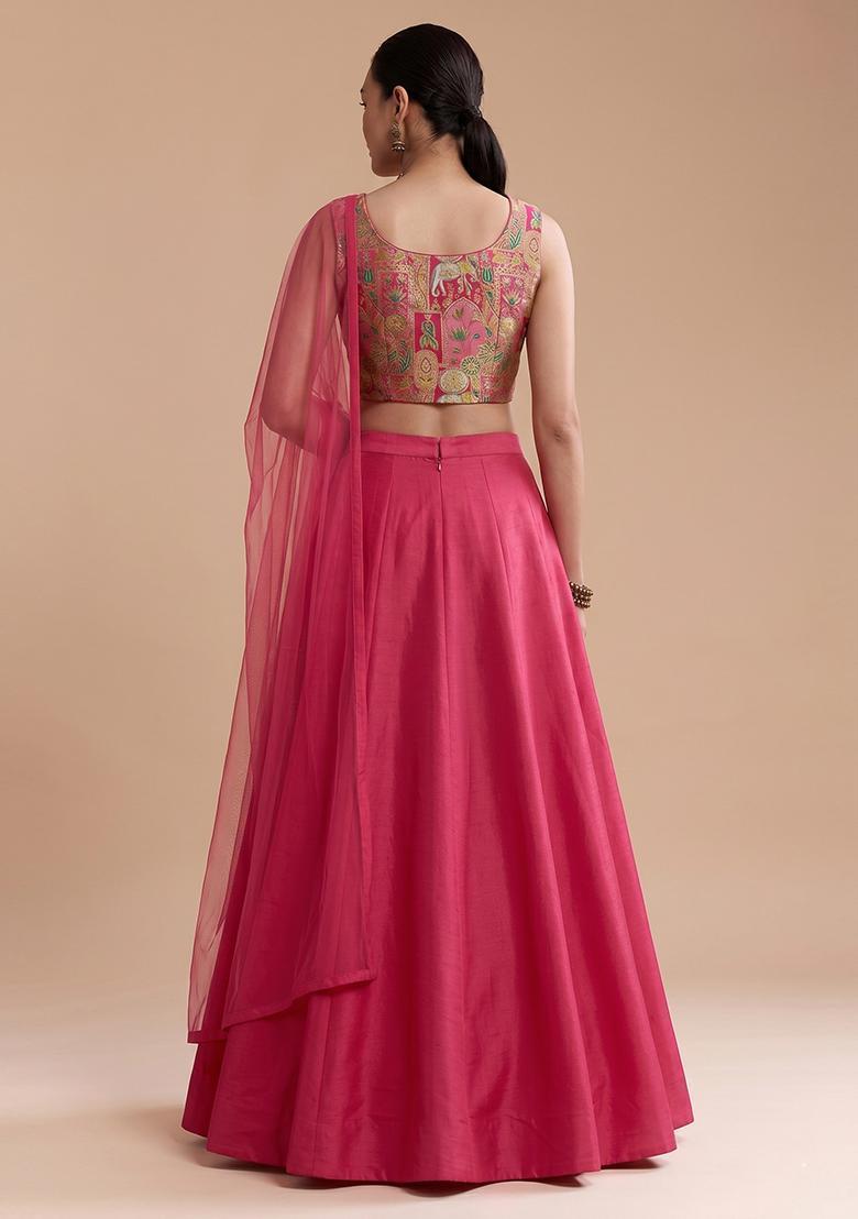 Pink Silk Blend Lehenga Set - Indya