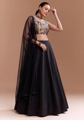 Black Silk Blend Lehenga Set