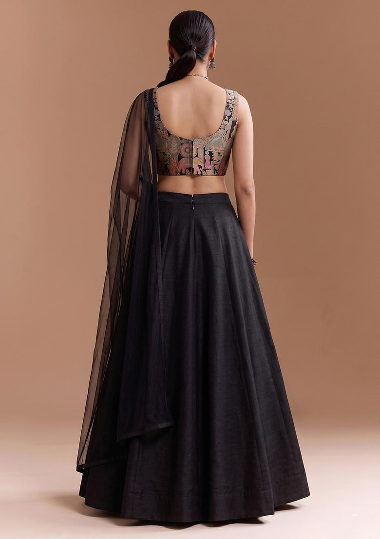 Black Silk Blend Lehenga Set - Indya