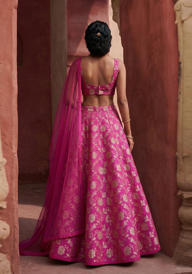 Pink Silk Blend Lehenga Set - Indya