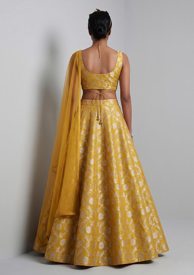 Mustard Silk Blend Lehenga Set - Indya