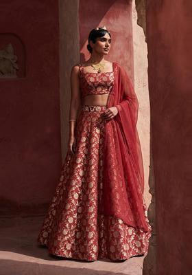 Crimson Red Silk Blend Lehenga Set
