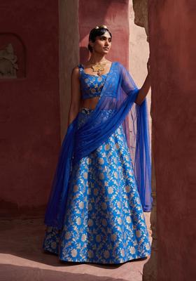 Royal Blue Silk Blend Lehenga Set