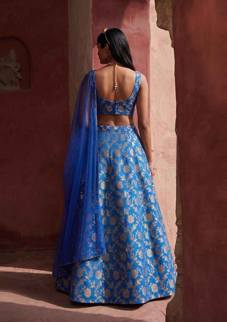 Royal Blue Silk Blend Lehenga Set - Indya