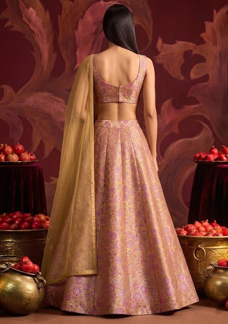 Pink Silk Blend Lehenga Set - Indya