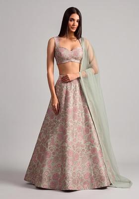 Sage Green Silk Blend Lehenga Set