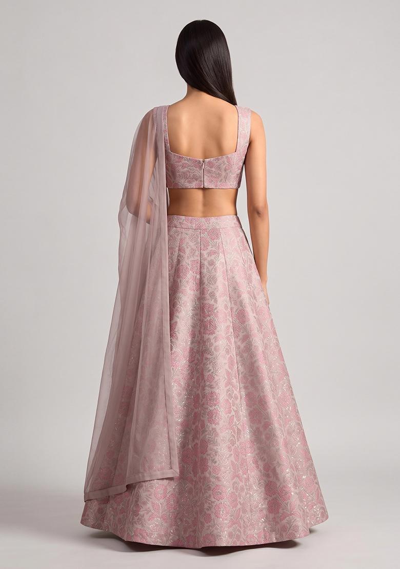 Dusty Pink Silk Blend Lehenga Set - Indya